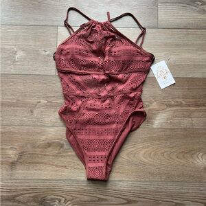 BECCA Brownish Red One Piece Swimsuit with Textured Fabric